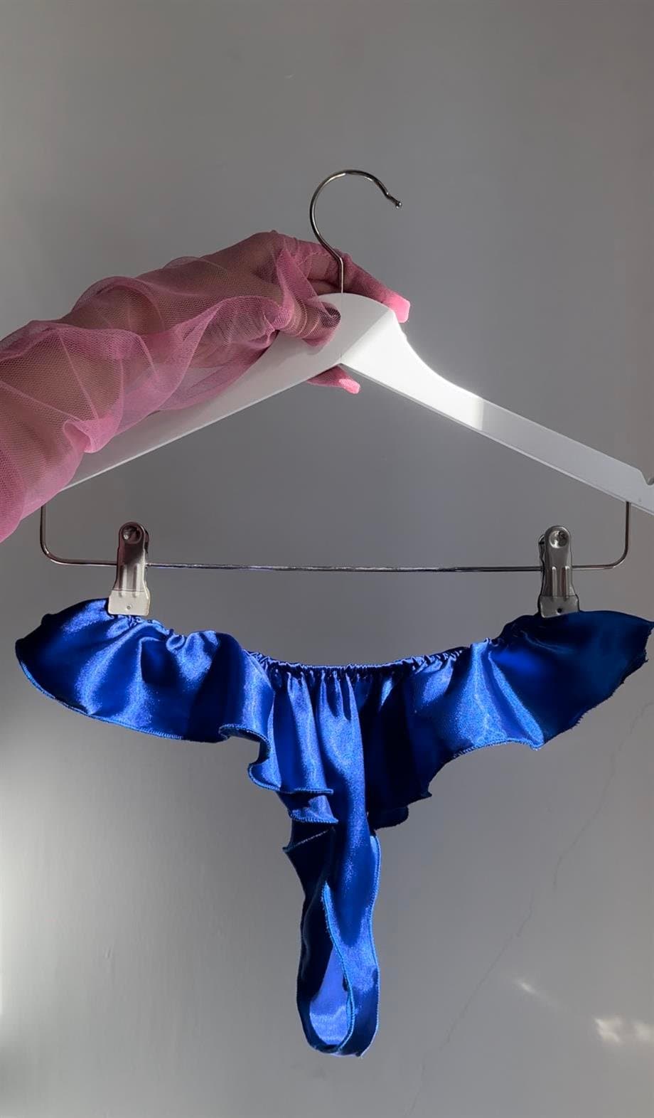 Deep Blue Satın Thong
