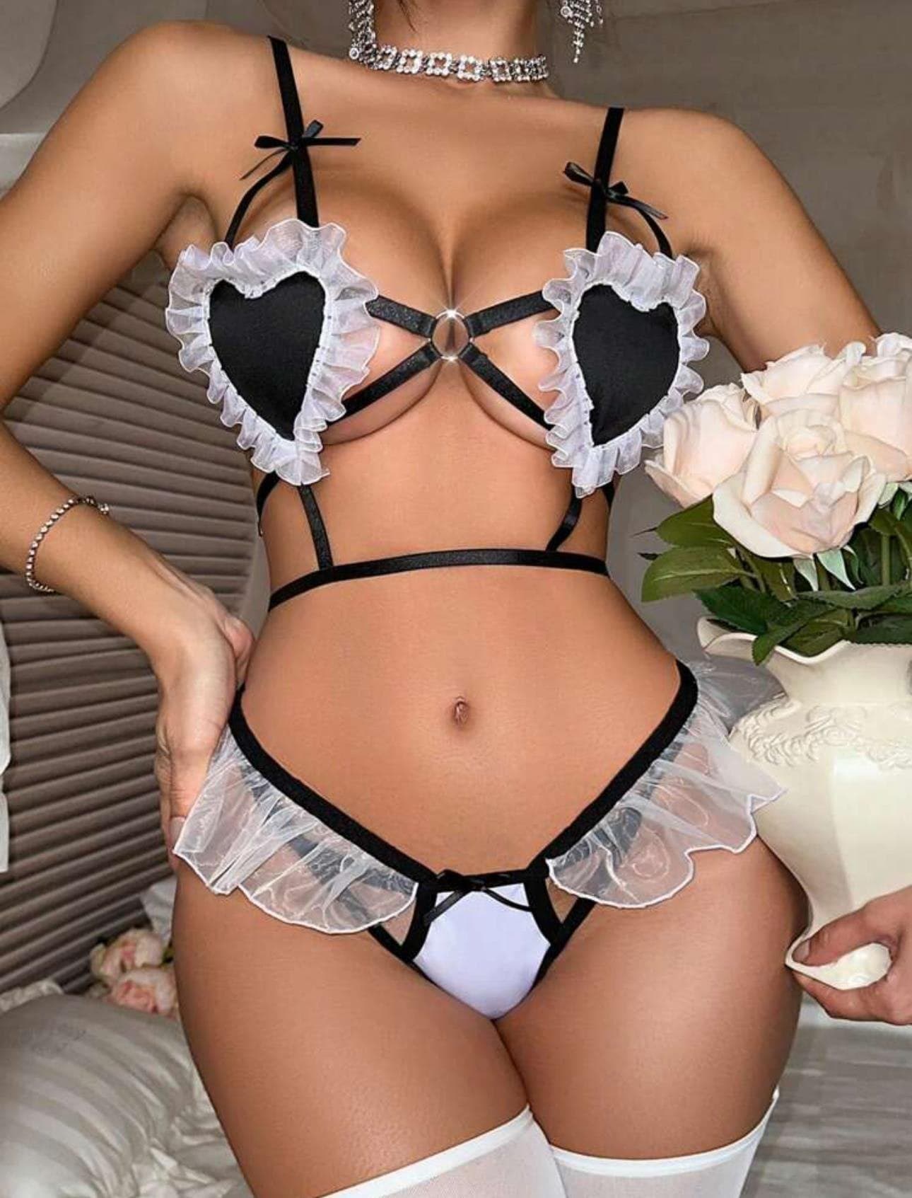 Kalpli Fantezi Set Siyah