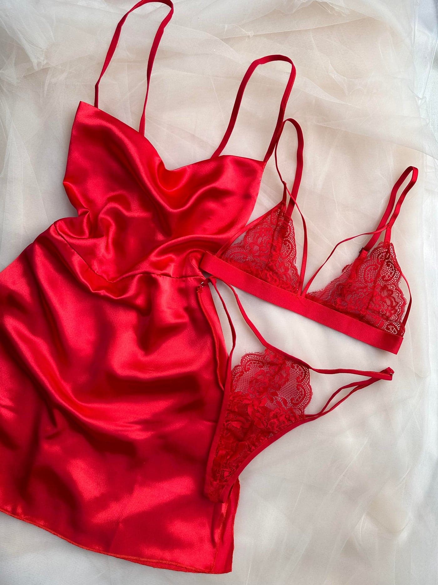 Kırmızı Babydoll+Kırmızı Braset