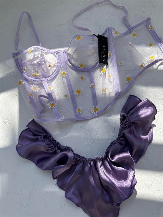 Purple Corset & Satın Thong