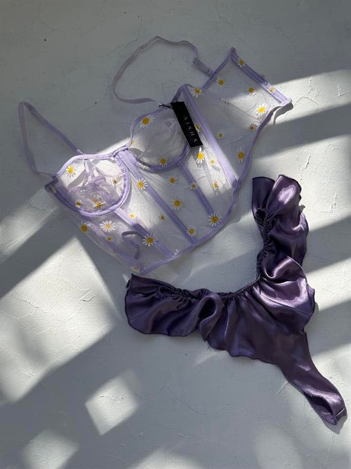 Purple Corset & Satın Thong