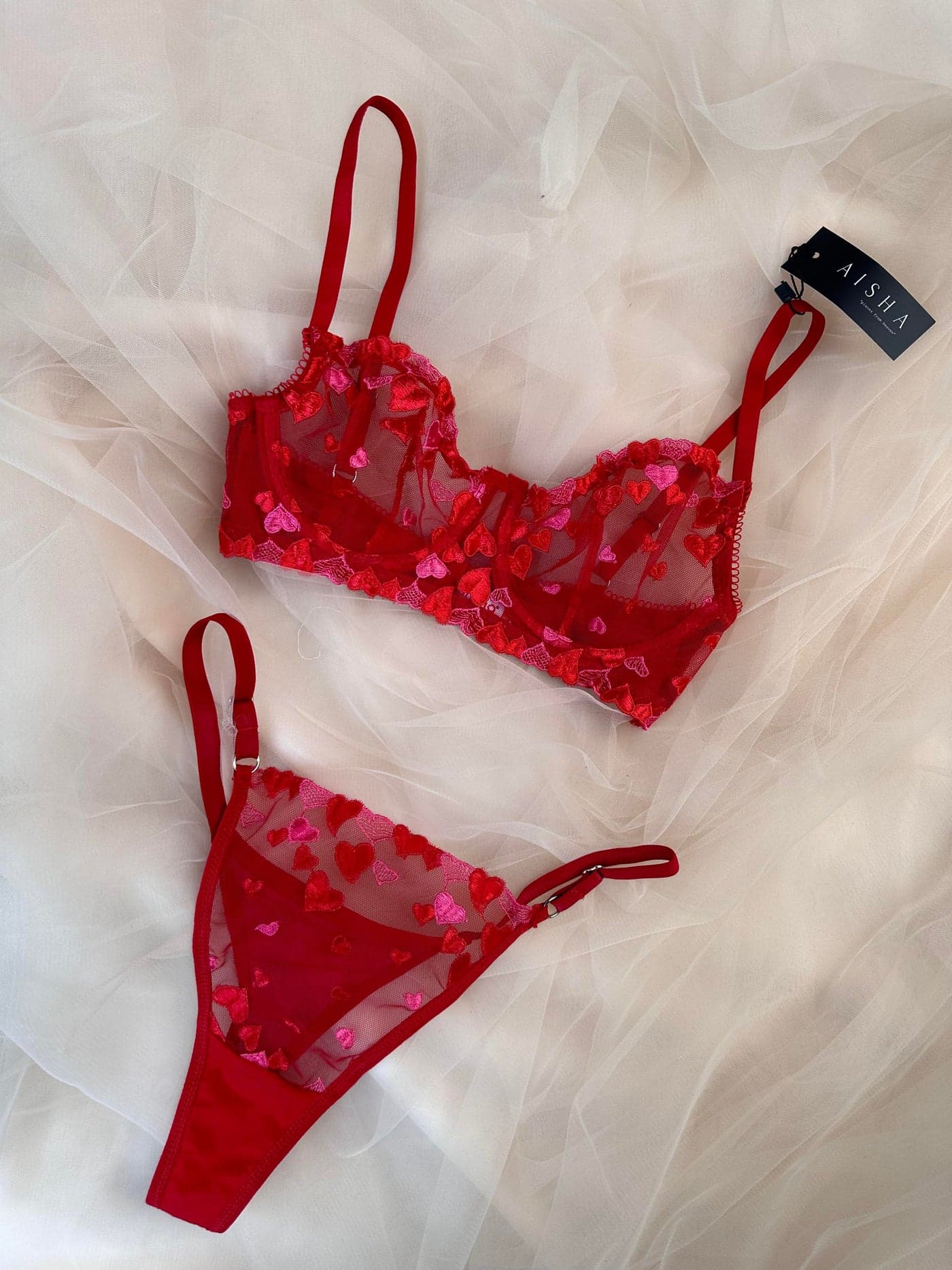 Red Hearty Bra Set