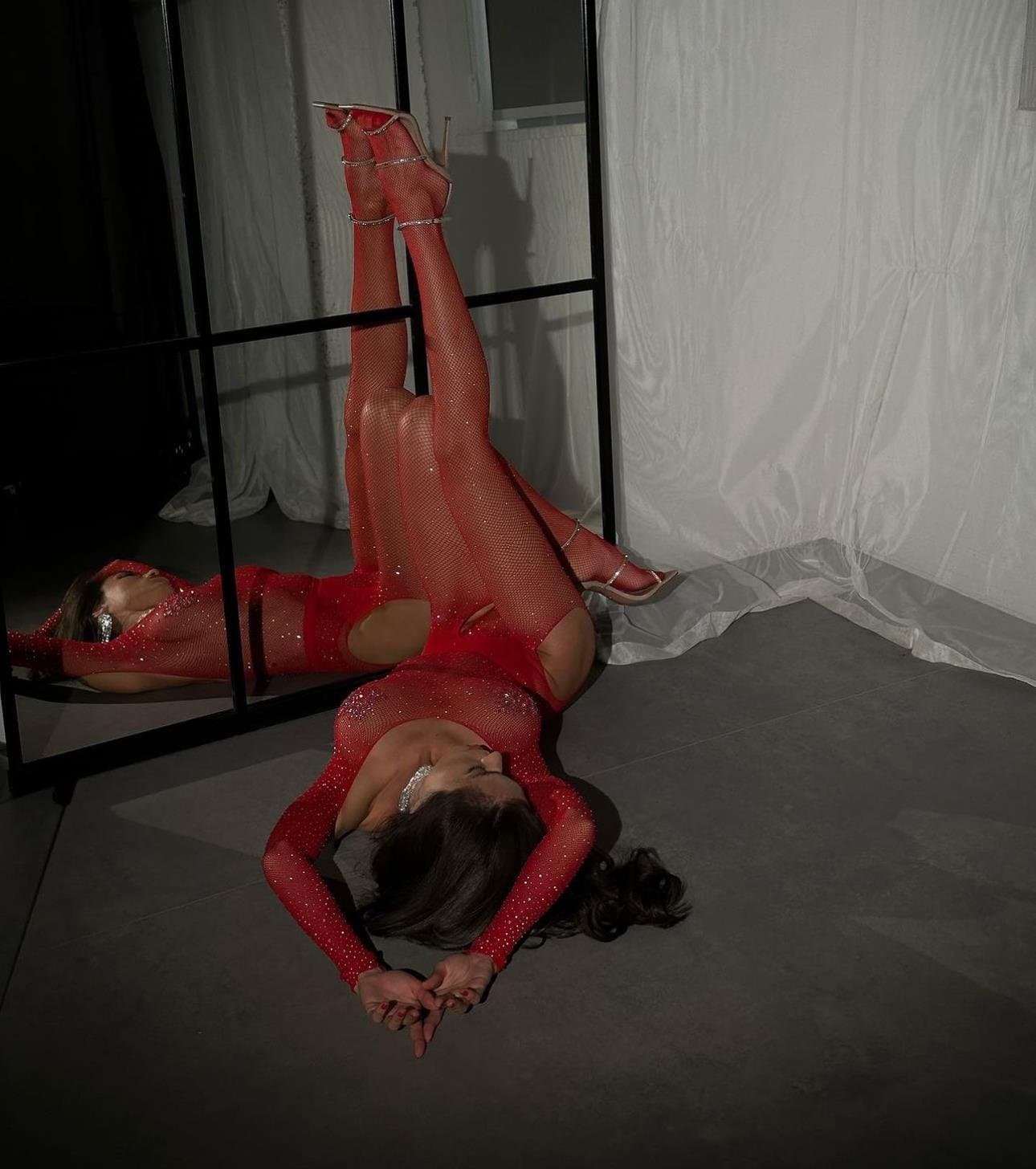 Red Sparkle Mesh Bodysuit & Legging